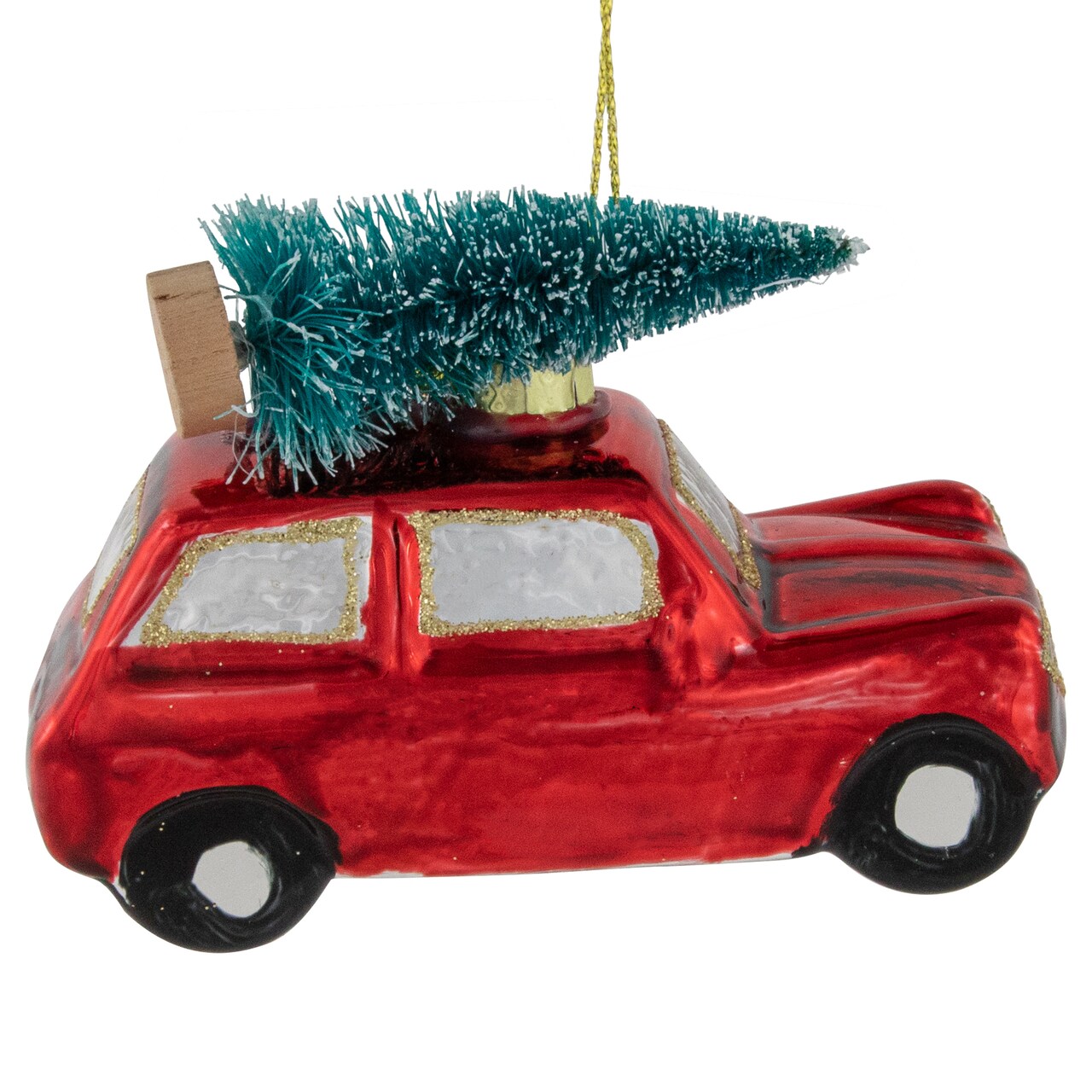 Northlight 3.5&#x22; Red Station Wagon with Tree Glass Christmas Ornament